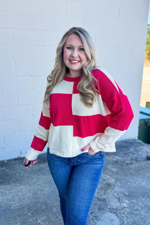 First Love Necklaces Cherry On Top Color Block Sweater Top