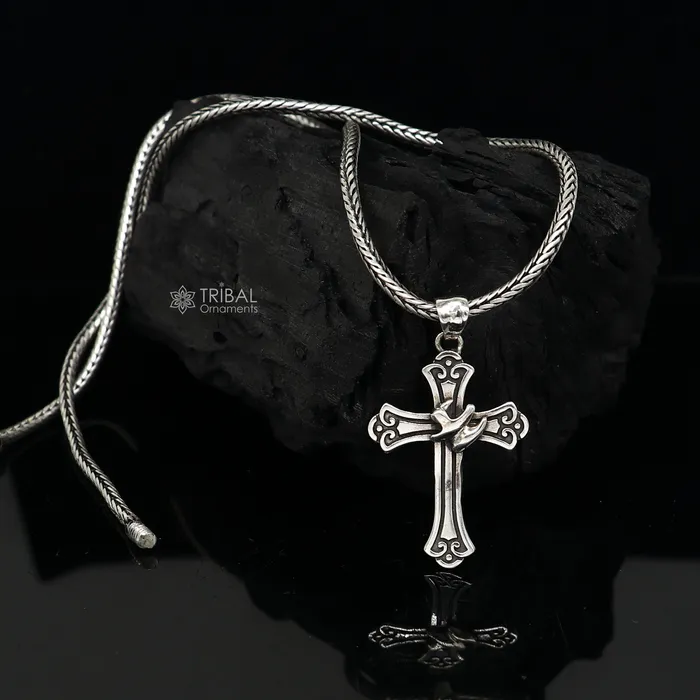 925 pure silver divine CROSS pendant best gifting pendant wheat chain necklace locket best gifting delicate unisex jewelry nsp737ps65 TRIBAL ORNAMENTS Necklaces
