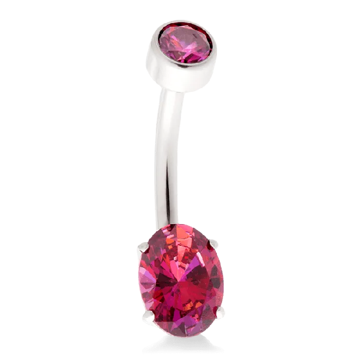 Anatometal Rings Oval Navel Curve Red CZ