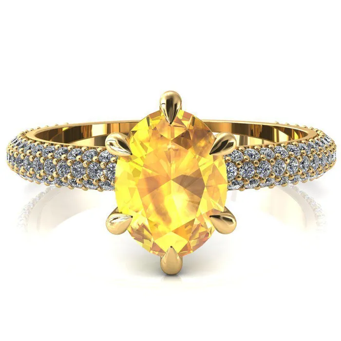 Elley Oval Yellow Sapphire 6 Claw Prong Diamond Accent Engagement Ring Fire Brilliance Rings