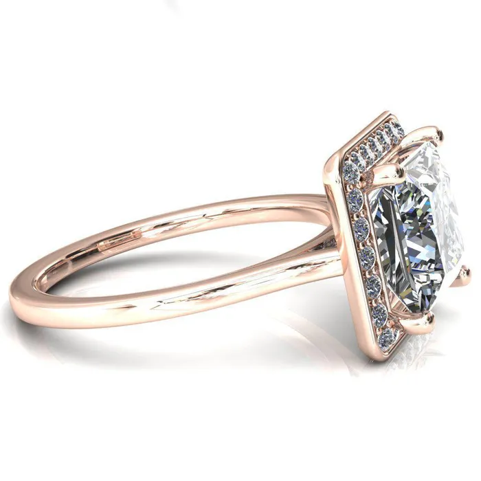 Fire Brilliance Holly PrincessSquare Moissanite 4 Prong Pinpoint Floating Halo Scalloped Cathedral Ring Rings