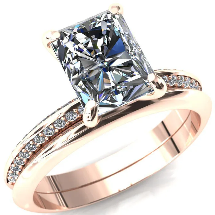 Fire Brilliance Nancy Radiant Center Stone 4 Prong 12 Eternity Diamond Knife Shank Accent Engagement Ring Rings