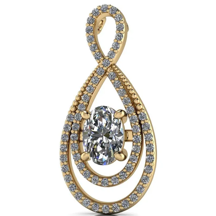 Fire Brilliance Necklaces Oval Center Stone 4 Prong Diamond Accent Pendant