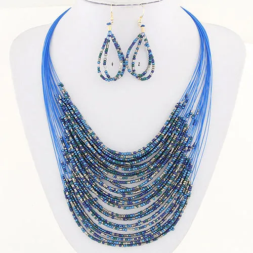 N1151 Shades of Blue Seed Bead Necklace with FREE Earrings 02 Necklaces