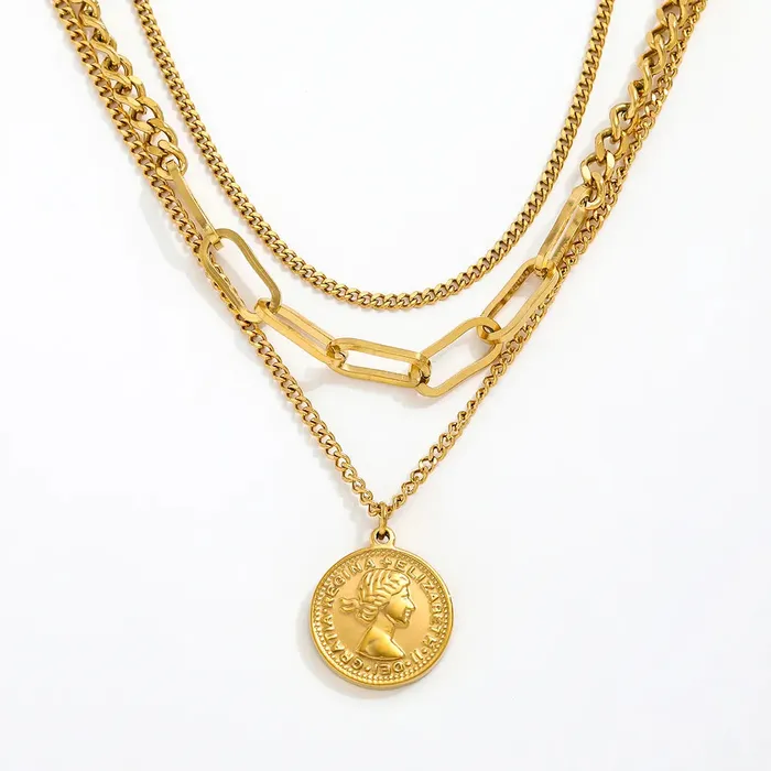 Necklaces Jewelvers 18K GoldFilled 3 Layer Pendant Necklace Set