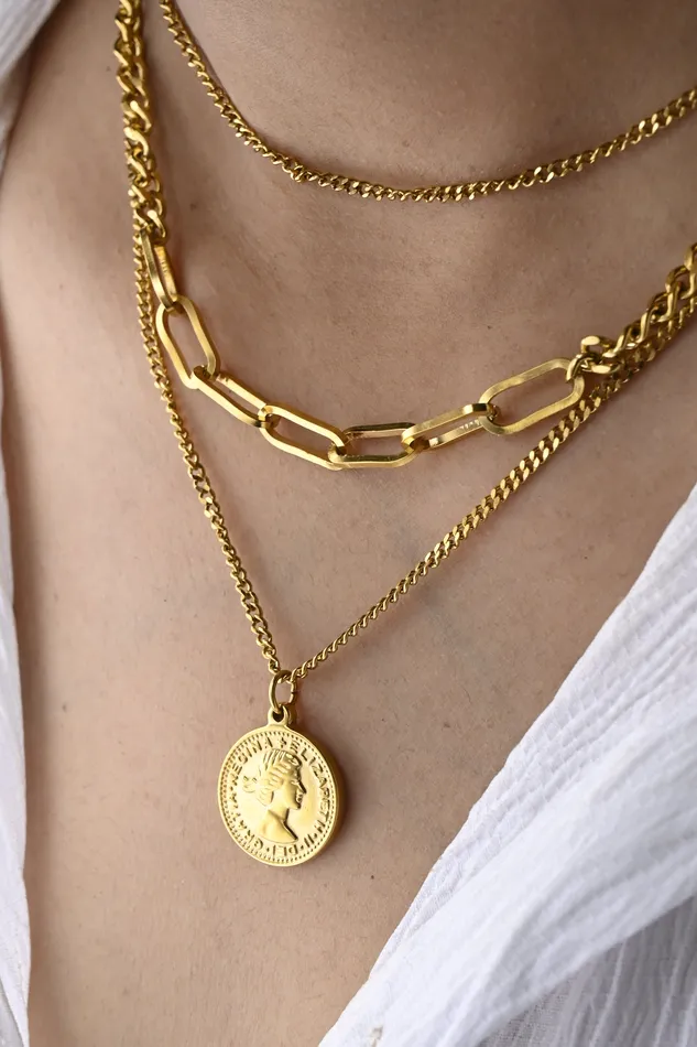 Necklaces Jewelvers 18K GoldFilled 3 Layer Pendant Necklace Set