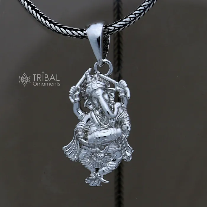 Necklaces TRIBAL ORNAMENTS 925 sterling silver Lord GANESHA unique dancing design pendant necklace Lord Ganesha unique style handmade pendant for unisex gift Nsp820