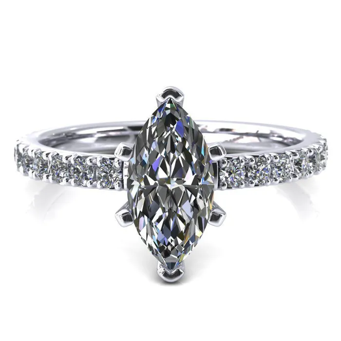 Nefili Marquise Center Stone 6 Prong 58 Eternity Diamond French Pave Engagement Ring Fire Brilliance Rings