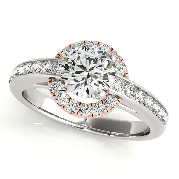 Rings Fire Brilliance Ally Round Center Stone Two Tone Halo Channel Engagement Ring