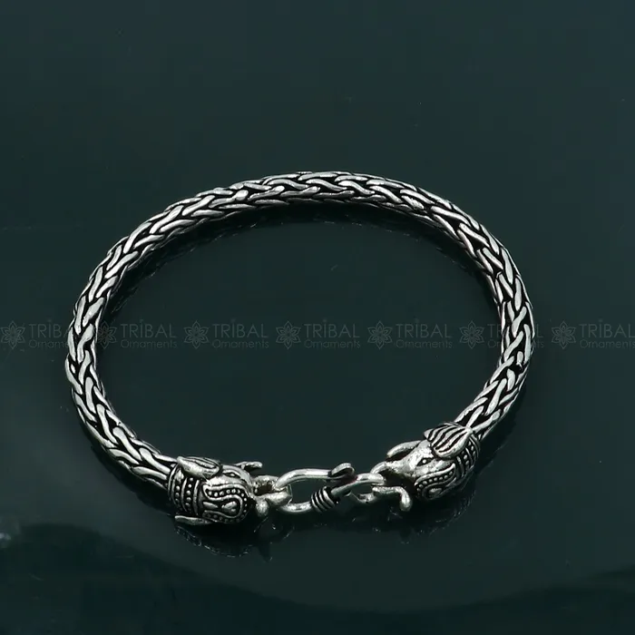 TRIBAL ORNAMENTS 925 Sterling silver handmade solid elephant face design chain bracelet flexible bracelet unisex jewelry from india sbr764 Bracelets