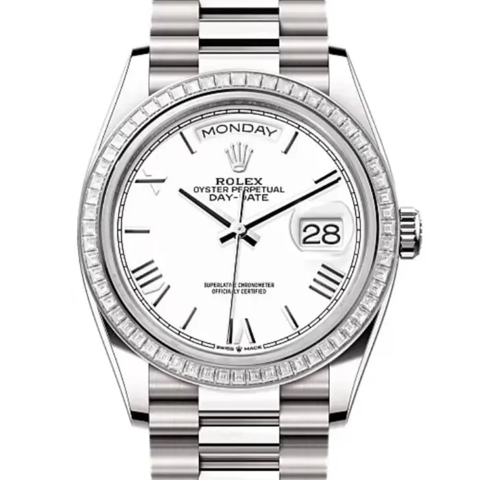 Bracelets 2024 Release Rolex DayDate 36 mm 18k white gold President bracelet White dial Diamond bezel Mens Watch 128399TBR Rolex