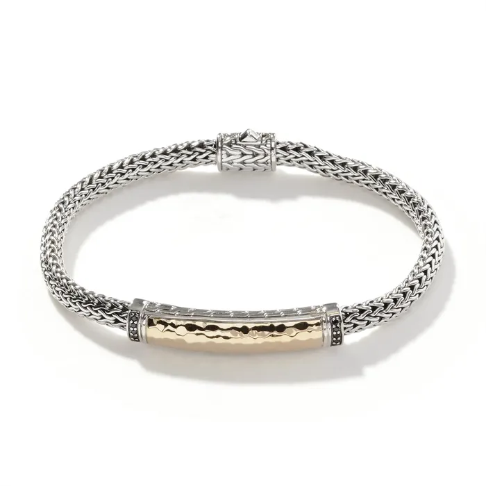 Bracelets John Hardy John Hardy Classic Chain Silver 18K Gold Hammered Bracelet with Black Sapphire