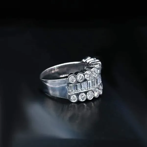 Diamond Source NYC Rings Round Brilliant Baguette Triple Row Diamond Band Set in 18K White Gold 400ct tw