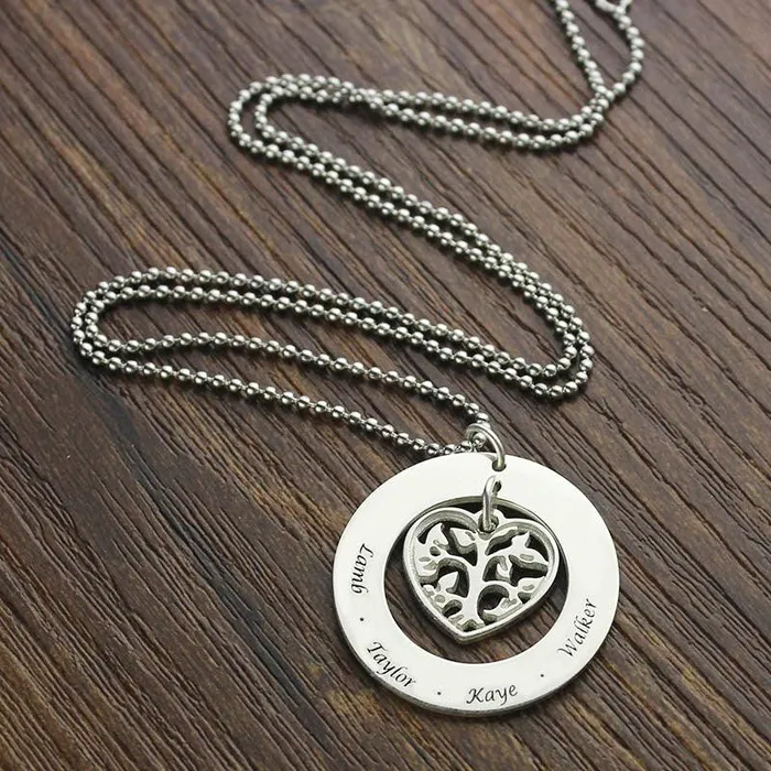 Necklaces Belbren Heart Charm Circle Family Tree Name Necklace Sterling Silver