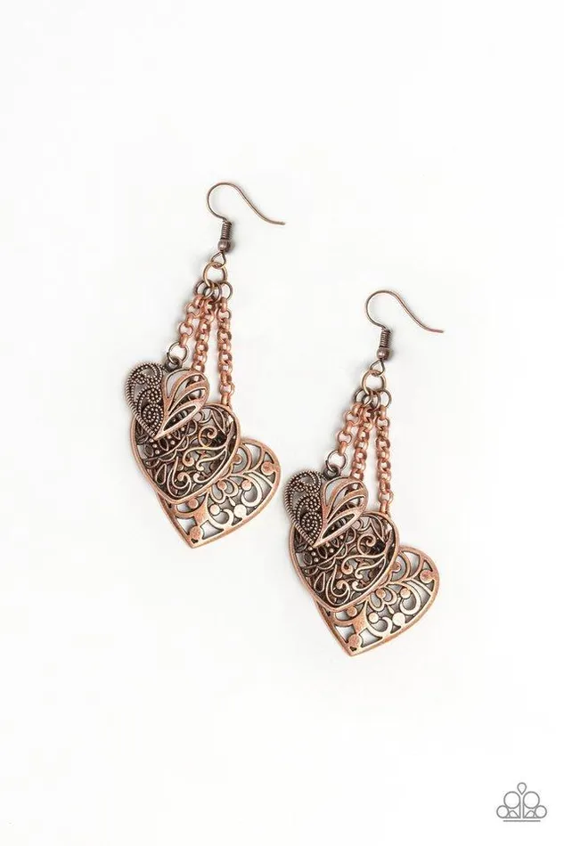 Paparazzi Earring Once Upon A Heart Copper Paparazzi Jewelry Earrings