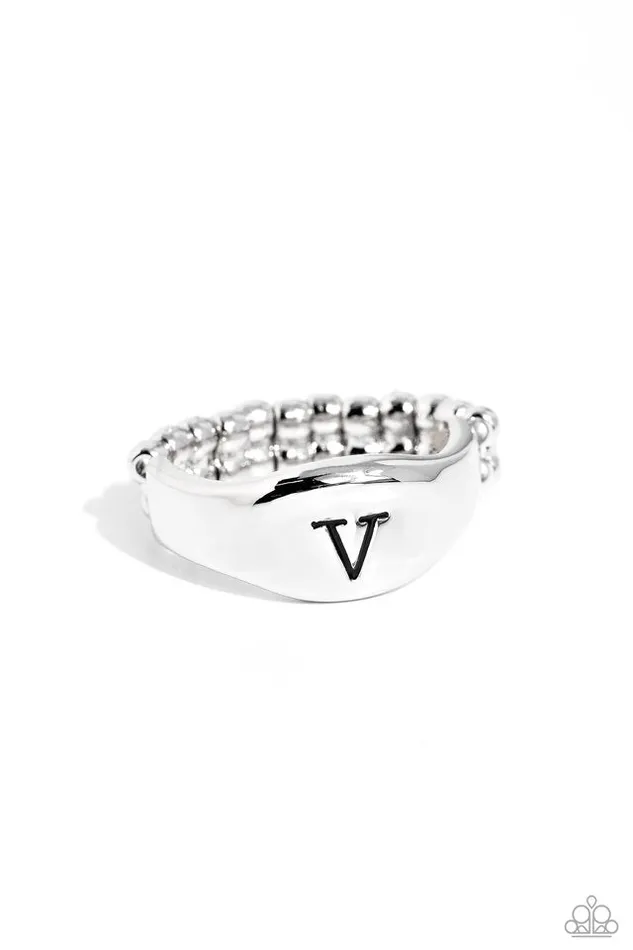 Paparazzi Jewelry Rings Paparazzi Ring Monogram Memento Silver V