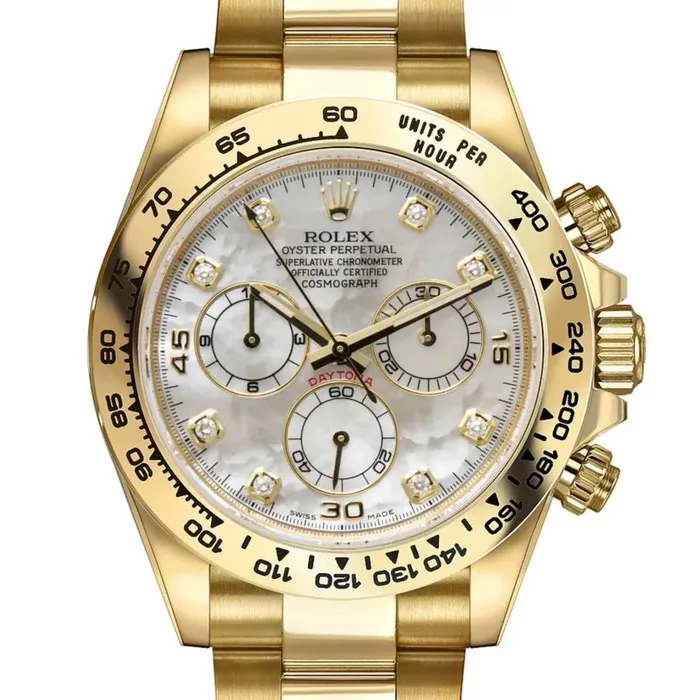 Rolex Bracelets Rolex Cosmograph Daytona 40mm Ref 1165080007 White mother of Pearl Diamond Dial 18K Yellow Gold Oyster Bracelet Mens Watch