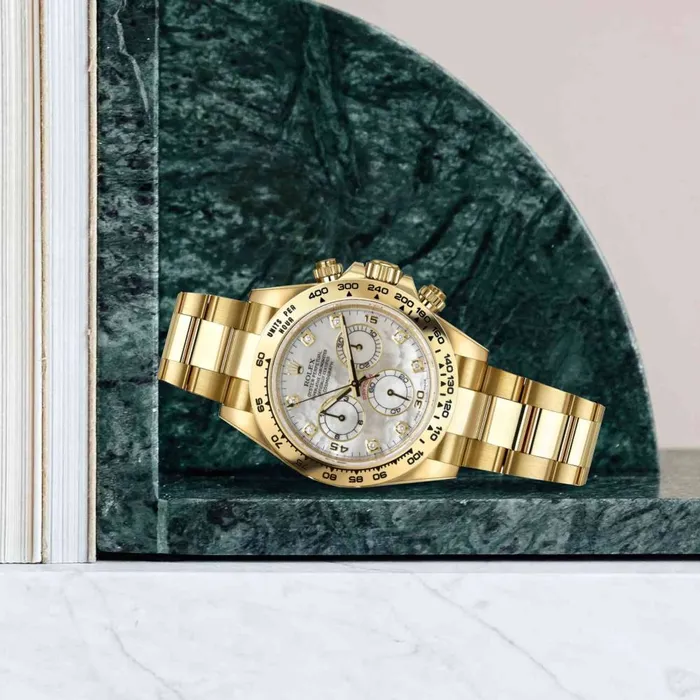 Rolex Bracelets Rolex Cosmograph Daytona 40mm Ref 1165080007 White mother of Pearl Diamond Dial 18K Yellow Gold Oyster Bracelet Mens Watch