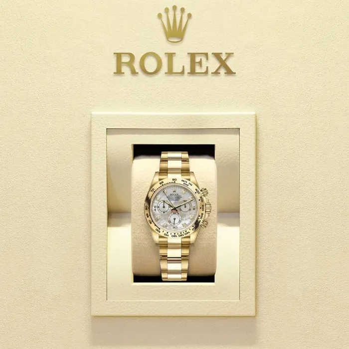 Rolex Bracelets Rolex Cosmograph Daytona 40mm Ref 1165080007 White mother of Pearl Diamond Dial 18K Yellow Gold Oyster Bracelet Mens Watch