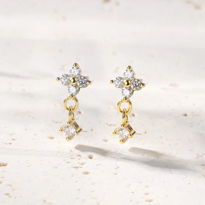 Daisy Drop Hanging Stud Earrings Sterling Silver Hey Happiness Earrings Daisy Drop Hanging Stud Earrings Sterling Silver Hey Happiness Earrings