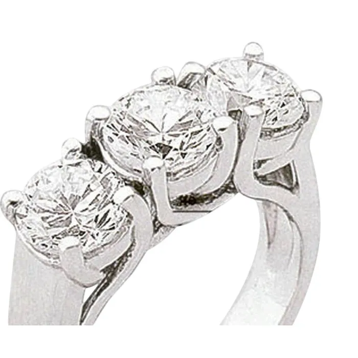 GB Rings Round Three Stone Women Ring Sparkling Natural Earth Mined Diamond White Gold 3 Carats