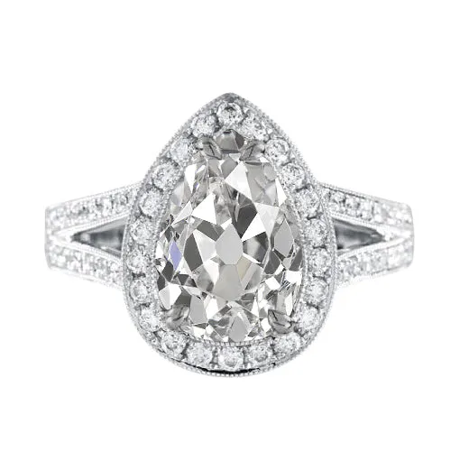 HarryChadEntcom Rings Halo Pear Old Mine Cut Real Natural Earth Mined Diamond Ring 475 Carats Split Milgrain Shank