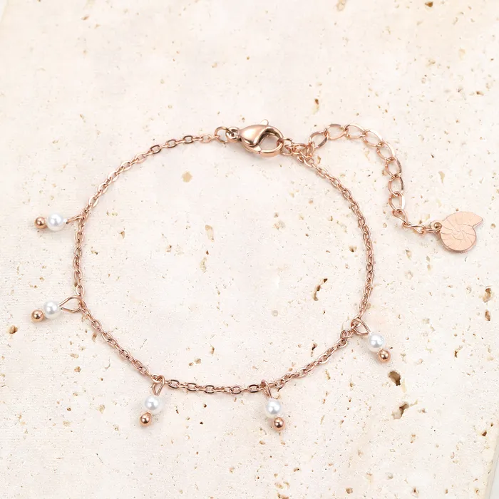 Hey Happiness Bracelets Cinque Pearl Chain Bracelet Rose Gold Hey Happiness Bracelets Cinque Pearl Chain Bracelet Rose Gold