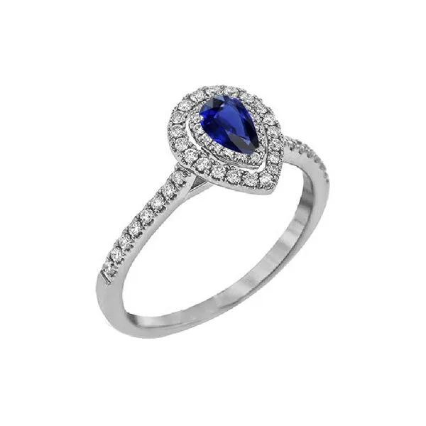 Pear Double Halo Ring Blue Sapphire 14K Gold Natural Earth Mined Diamonds 250 Carats HarryChadEntcom Rings