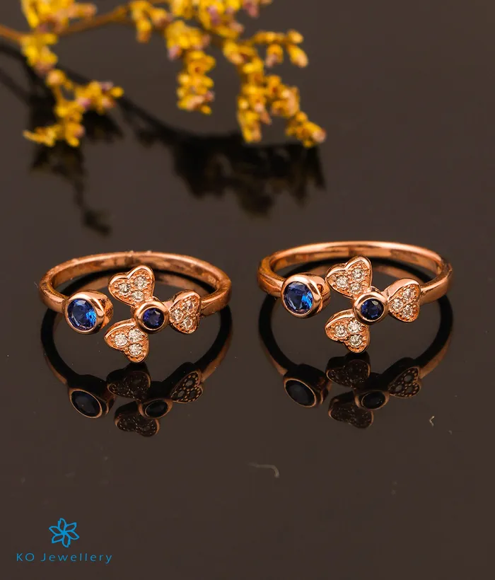 Rings Imported The Dahlia Silver Rosegold ToeRings Blue Front open