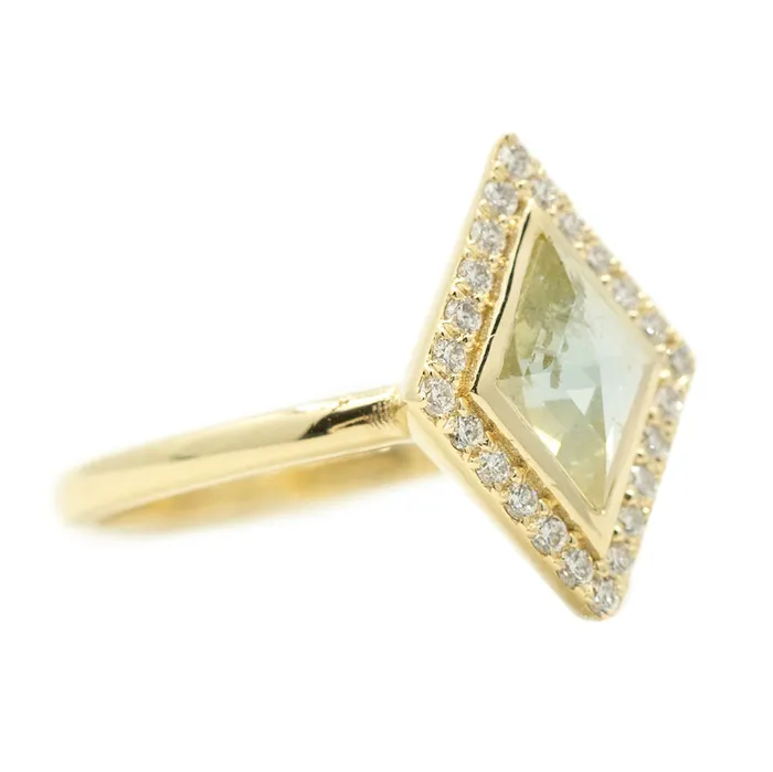 057ct Kite Shaped Rosecut Low Profile Halo Ring in 14k Yellow Anueva Jewelry Rings