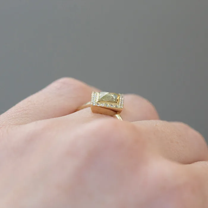 057ct Kite Shaped Rosecut Low Profile Halo Ring in 14k Yellow Anueva Jewelry Rings