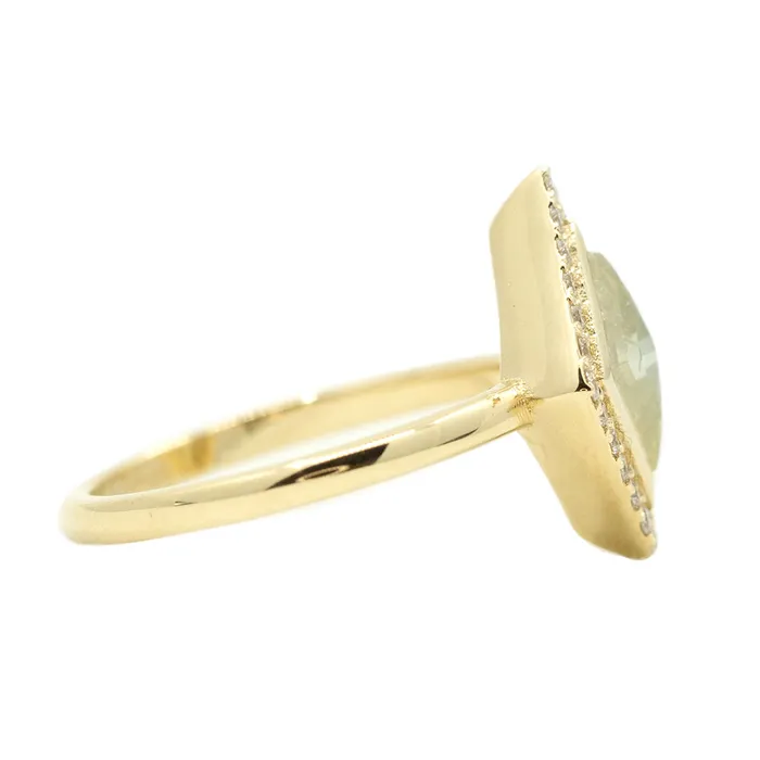 057ct Kite Shaped Rosecut Low Profile Halo Ring in 14k Yellow Anueva Jewelry Rings
