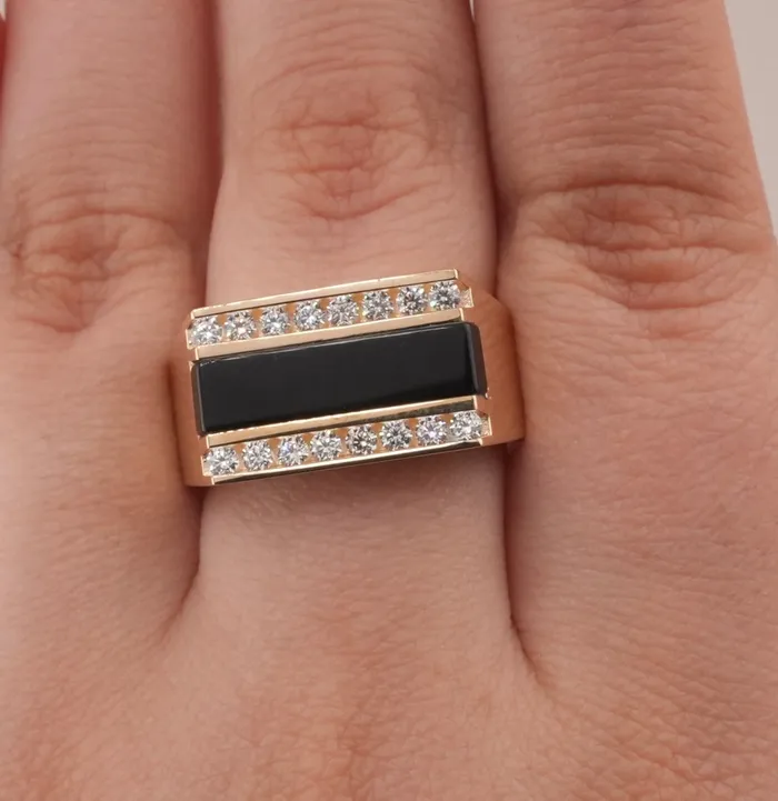 14K Gold Mens Ring RG1487 AB and J Rings