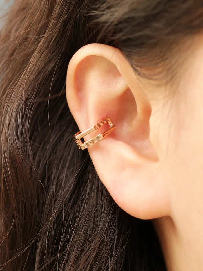 14K Gold Two Line Pentagon Conch Hoop Earring MinimalBijoux Earrings