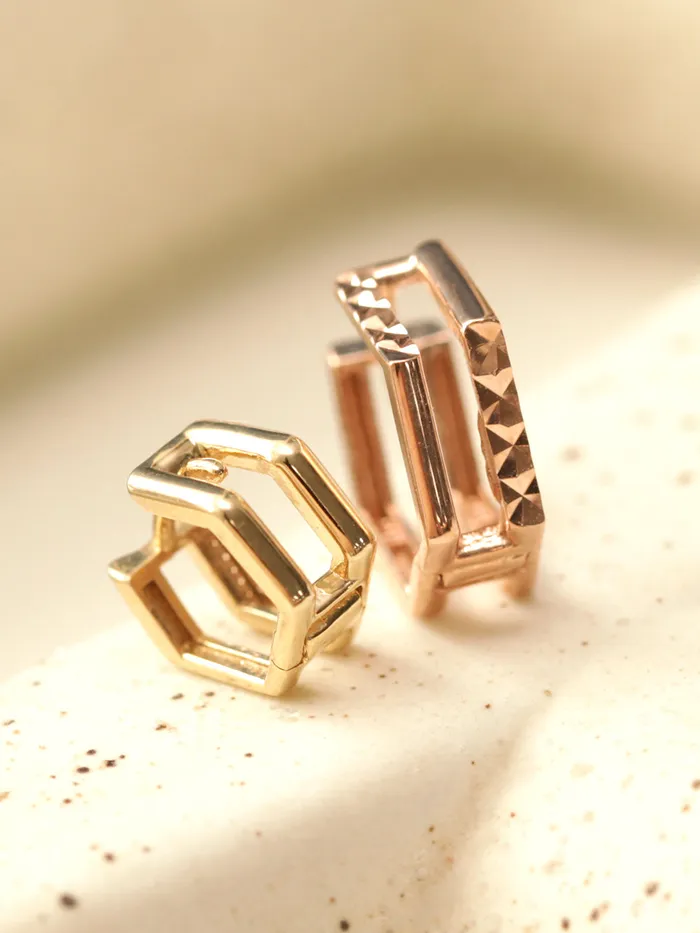 14K Gold Two Line Pentagon Conch Hoop Earring MinimalBijoux Earrings