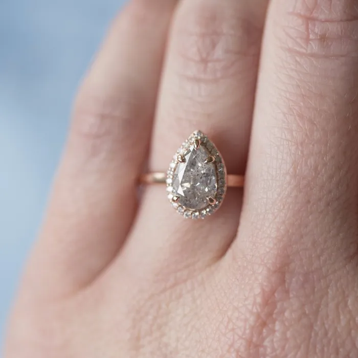 Anueva Jewelry Earrings Final Payment 143ct Silver Pear Diamond in rose gold halo setting by Anueva Jewelry