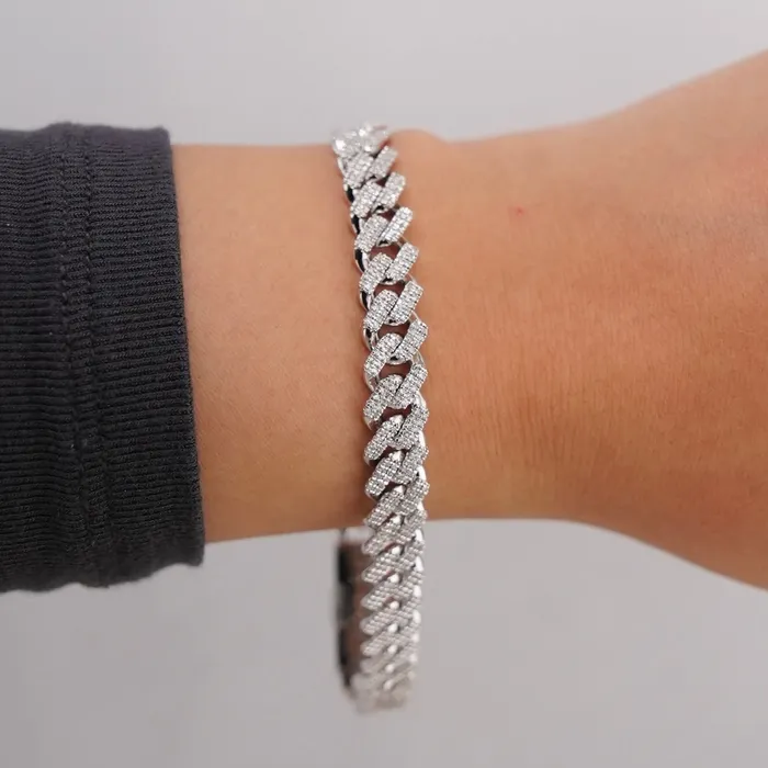 Bracelets AB and J 10k Gold Diamond Cuban Bracelet 8in C748