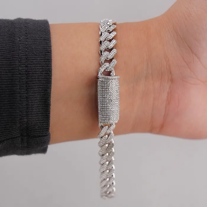 Bracelets AB and J 10k Gold Diamond Cuban Bracelet 8in C748