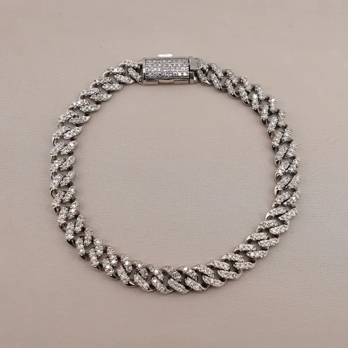 Bracelets AB and J 10k Gold Diamond Cuban Bracelet 8in C749
