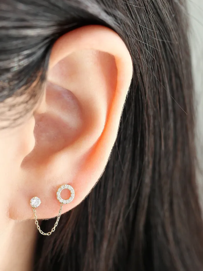 Earrings 14K Gold Cubic Layered Double Cartilage Earring 20G MinimalBijoux