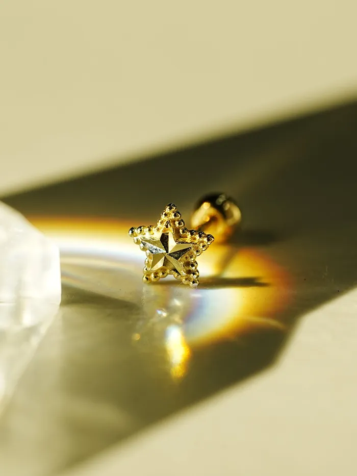Earrings MinimalBijoux 14K Gold Dot Cutting Star Cartilage Earring 20G