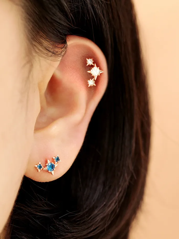 Earrings MinimalBijoux 14K Gold Triple Edge Star Cartilage Earring 18G16G