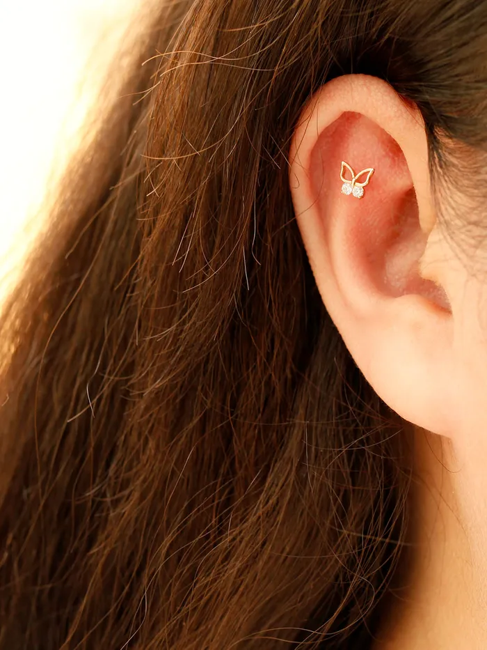 MinimalBijoux 14K Gold Double CZ Butterfly Cartilage Earring 20G18G16G Earrings
