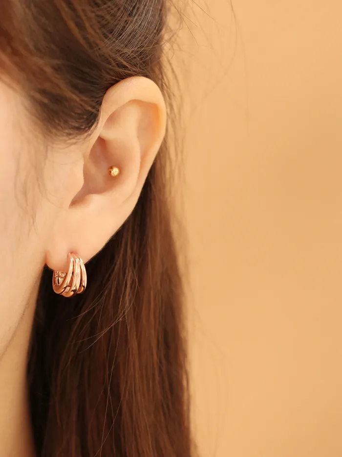 MinimalBijoux Earrings 14K Gold Bold Triple Lines Hoop Earring
