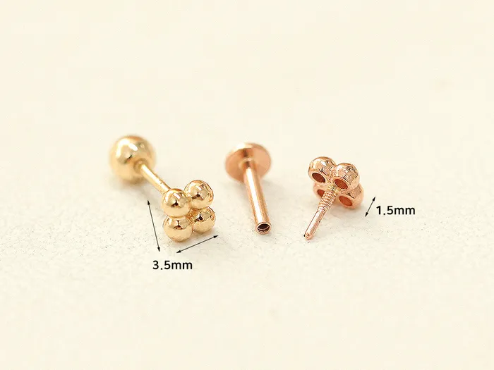 MinimalBijoux PreStyled Sets 14K gold Internally Threaded Square Ball barbell labret piercing 20g18g16g