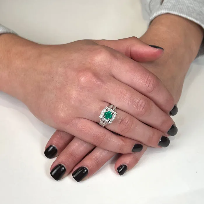 Moriartys Gem Art Rings 14K White Gold Round Cut Emerald Ring with 101 Carats of Fine Diamonds Designed by Christopher Michael