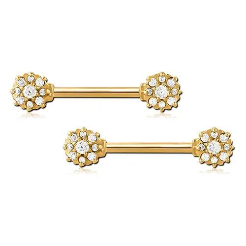 Tulsa Body Jewelry Flower CZ Gold Nipple Barbells Earrings