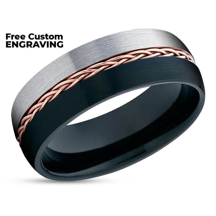 Black Tungsten Wedding Band Men Women Rose Gold Braid Gray Tungsten Ring Clean Casting Jewelry Rings