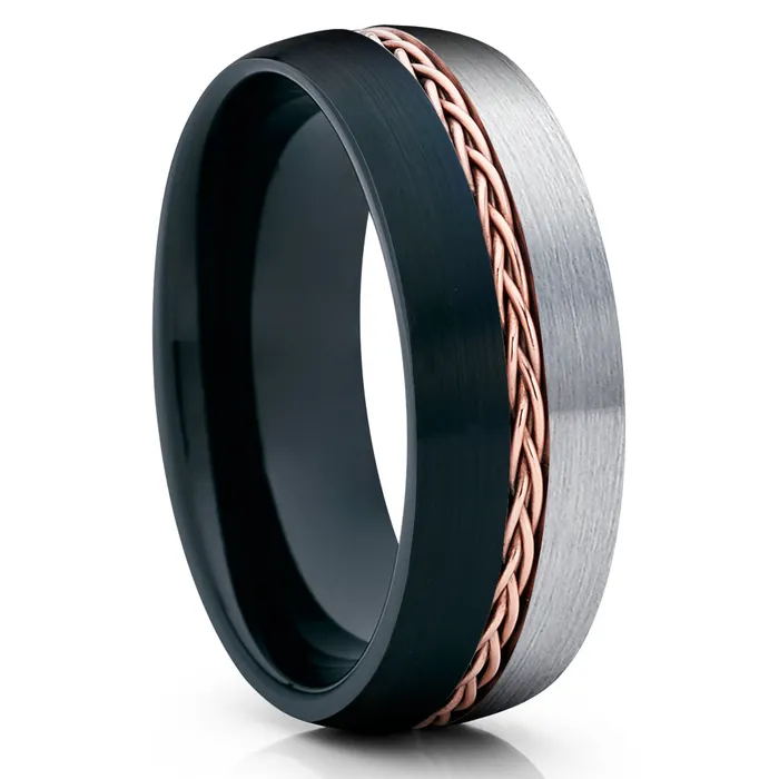 Black Tungsten Wedding Band Men Women Rose Gold Braid Gray Tungsten Ring Clean Casting Jewelry Rings
