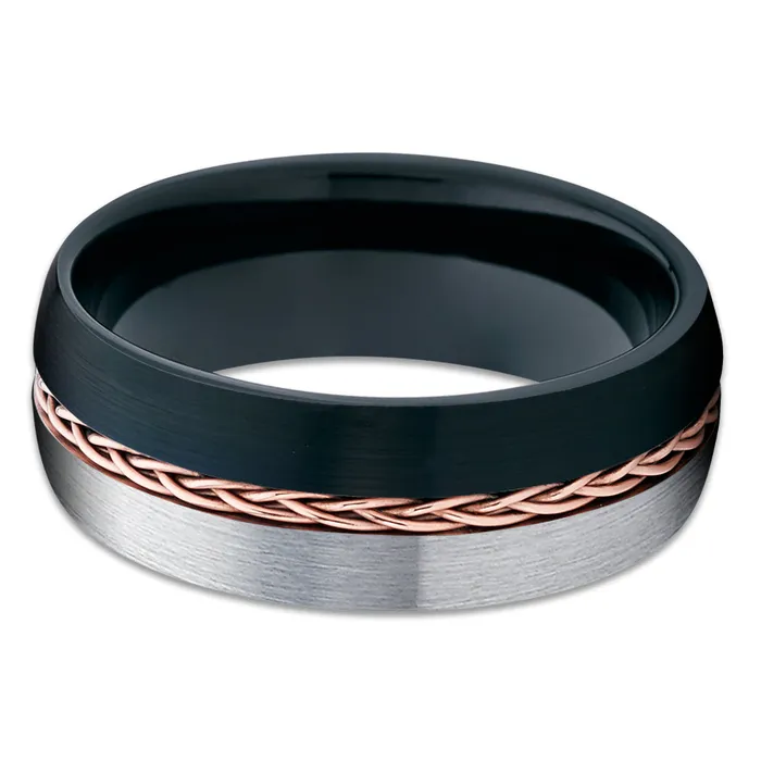 Black Tungsten Wedding Band Men Women Rose Gold Braid Gray Tungsten Ring Clean Casting Jewelry Rings